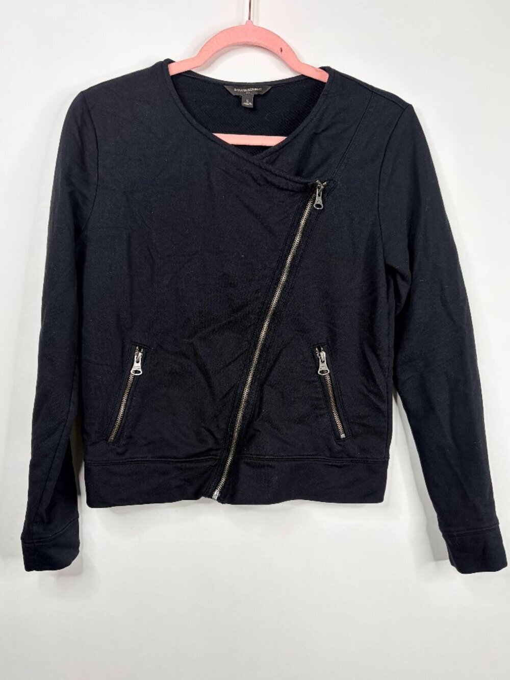 Banana Republic Asymmetrical Zip Fleece Jacket Black Small #A2556 - Picture 2 of 6